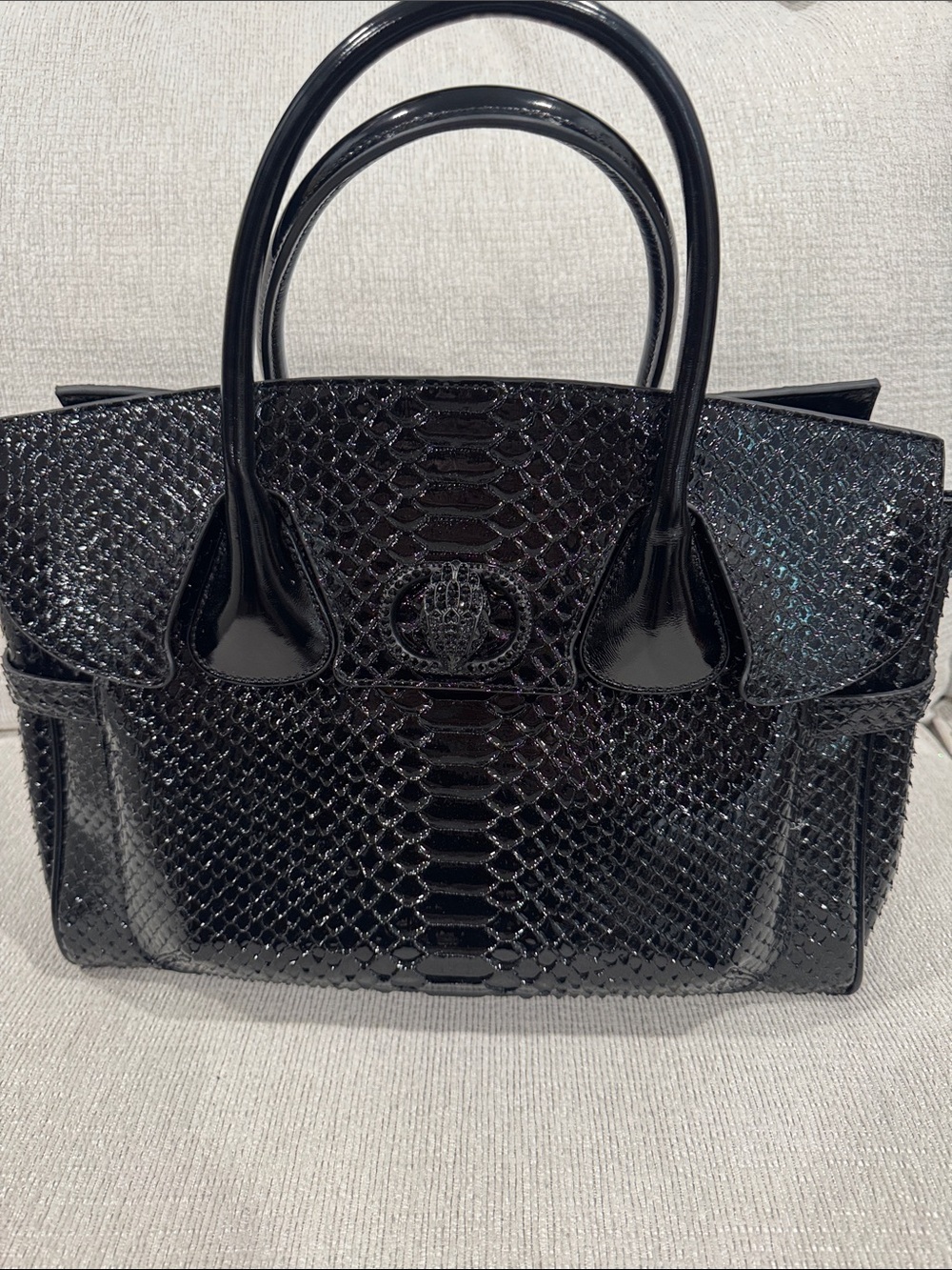 KURT GEIGER Black Patent Structured Tote